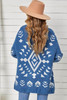 Blue  Aztec print Open Front Knitted Sweater Blue  Aztec print Open Front Knitted Sweater