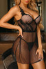 Black Polka Dot Print Mesh Lace Babydoll Set