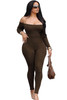 Brown Off Shoulder Skinny Jumpsuit