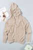 Apricot Zipper V-neck Dropped Sleeve Hooded Solid Sweater