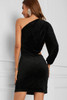 Black One Shoulder Bubble Shoulder Cut-out Bodycon Mini Dress