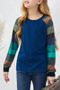 Blue Striped Color Block Girl’s Long Sleeve Top Blue Striped Color Block Girl’s Long Sleeve Top