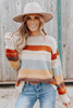 Crew Neck Drop-shoulder Striped Color Block Sweater
