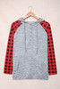 Red Plaid Splicing Kangaroo Pocket Buttoned Hoodie