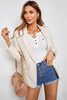 White Ribbed Front Button Mock Pockets Long Sleeve Top