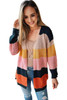 Waffle Knit Color Block Open Front Cardigan