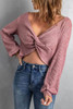 Pink Twist Knot Long Sleeve Waffle Knit Crop Top