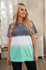 Gray Crew Neck Tie-dye Colorblock Plus Size Tee