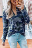 Camouflage Button V-Neck Long Sleeve Blouse