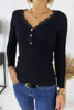 Black Lace Splicing Buttons V Neck Long Sleeve Top