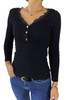 Black Lace Splicing Buttons V Neck Long Sleeve Top