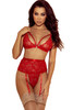 Red Lace Strappy 3pcs Lingerie Set with Garter Belt