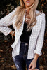 Frayed Slim-fit Open Front Plaid Jacket