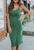 Green Buttoned Ribbed Sleeveless Bodycon Midi Dress