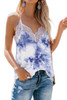 Blue Tie-dye Lace V Neck Strappy Loose Fit Camisole