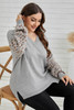 Gray Distressed Hemline Leopard Sleeve Plus Size Sweater