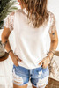 White Lace Splicing Tie Knot Mock Neck T-shirt White Lace Splicing Tie Knot Mock Neck T-shirt