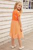 Orange Short Sleeves Floral Bodice Empire Waist Kids' Tulle Dress