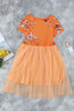 Orange Short Sleeves Floral Bodice Empire Waist Kids' Tulle Dress