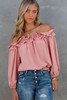 Pink Puff Sleeve Ruffled Off Shoulder Blouse