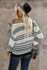 Gray Loose Fit Striped Pattern Sweater