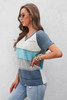 Sky Blue Stripe Print Knitted V Neck Top