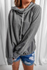 Gray Long Sleeve Hoodie with Rope Drawstring