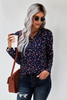 Navy Button V Neck Long Sleeve Floral Top