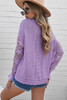 Purple Crochet Lace Pointelle Knit Sweater