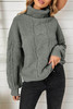 Gray Solid Turtleneck Cable Knit Pullover Sweater