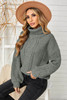 Gray Solid Turtleneck Cable Knit Pullover Sweater