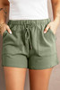 Army Green Drawstring Elastic Waist Pocketed Shorts