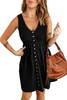 Black Buttons Sleeveless High Waist Mini Dress