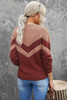 Brown Chevron Colorblock Crew Neck Sweater