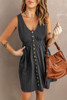 Gray Buttons Sleeveless High Waist Mini Dress