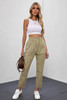 Khaki High Rise Paper Bag Waist Pocketed Casual Pants