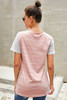 Pink Striped Short Sleeve Contrast Color T-Shirt with Pocket