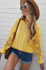 Yellow Crochet Lace Pointelle Knit Sweater