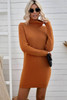 Orange Turtleneck Long Sleeve Knitted Sweater Dress