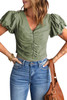 Green Puff Sleeve Ruched V Neck Crop Top