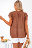 Brown Tiered Ruffled Drawstring V Neck Top