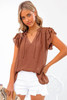 Brown Tiered Ruffled Drawstring V Neck Top