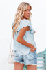 Sky Blue Lace Splicing Ruffled Short Sleeve T-shirt