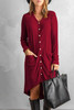 Red Selected Button Down Pocketed High Low Cardigan