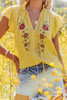 Yellow Floral Embroidered Flutter Sleeve Top