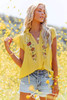 Yellow Floral Embroidered Flutter Sleeve Top