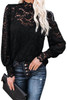 Black Lace Splicing Mock Neck Blouse