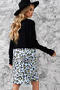Leopard Floral Buckstitch O-Neck Mini Dress