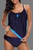 Navy Gradient Color Patchwork Spaghetti Strap Tankini Set