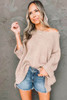 Apricot Boat Neck Geometric Texture Women Sweater